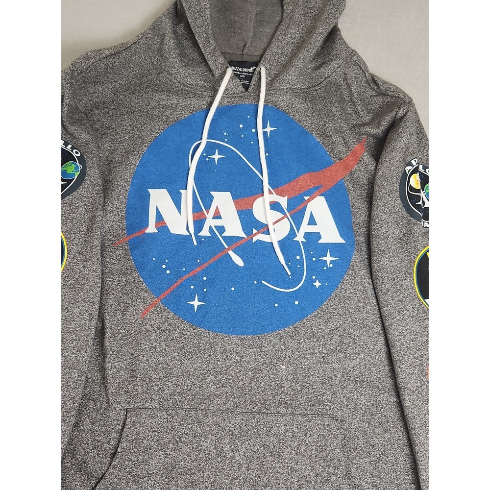 Buzz Aldrin Adult NASA Logo Hoodie Grey Sz Large - Picture 2 of 9
